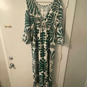 Green and White Patterned Maxi One-Piece